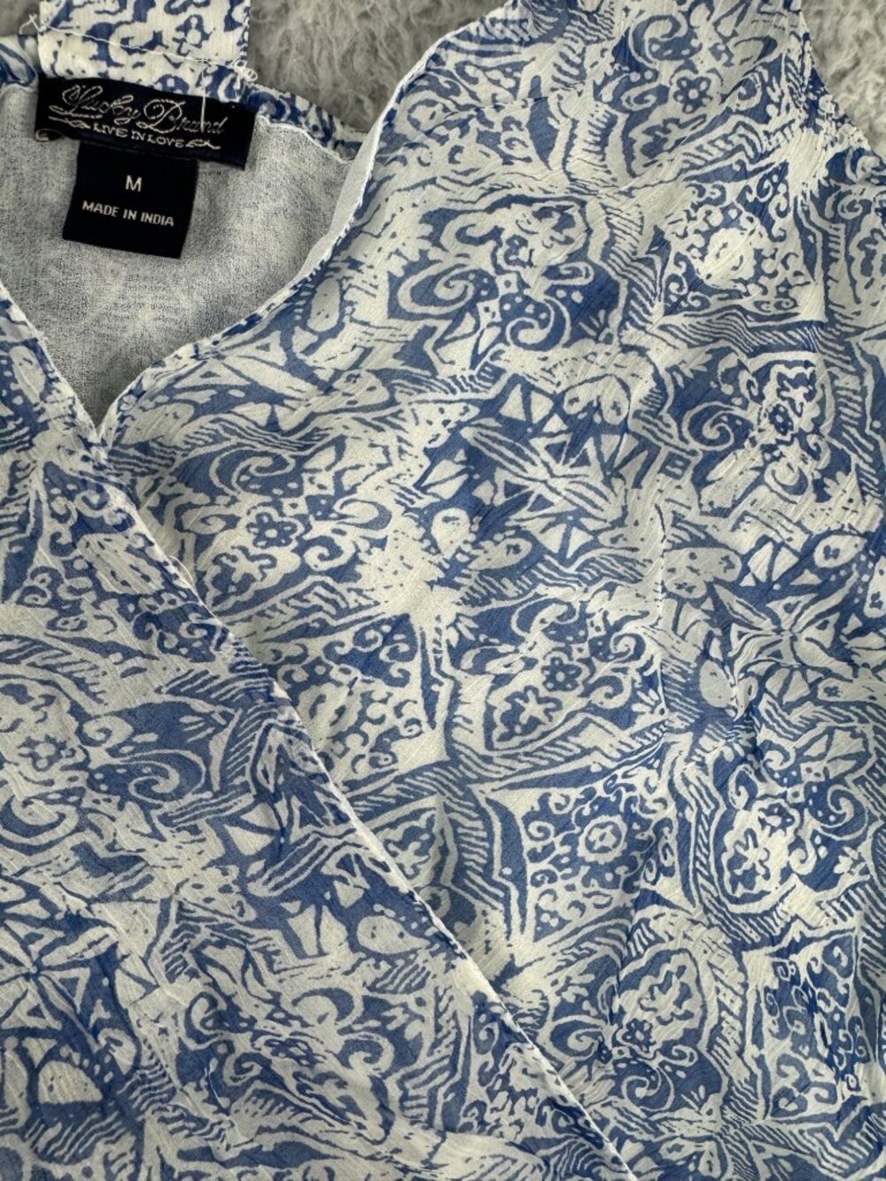 Lucky Brand Blue White Womens Sleeveless Printed Top M Halter Travel Casual - Picture 13 of 15